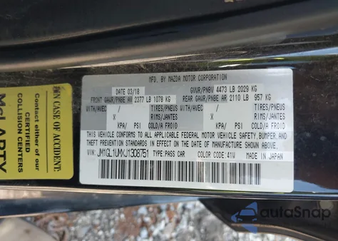 2018 Mazda Mazda6 Sport z USA, uszkodzony, nr VIN JM1GL1UMXJ1308751